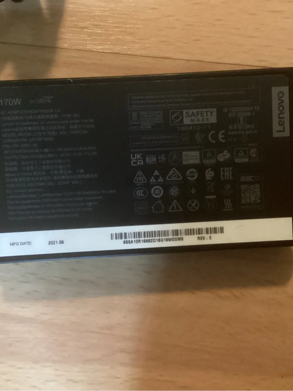 Lenovo 170W AC Adapter Power Supply Charger, Model #ADL170SDC3A, New